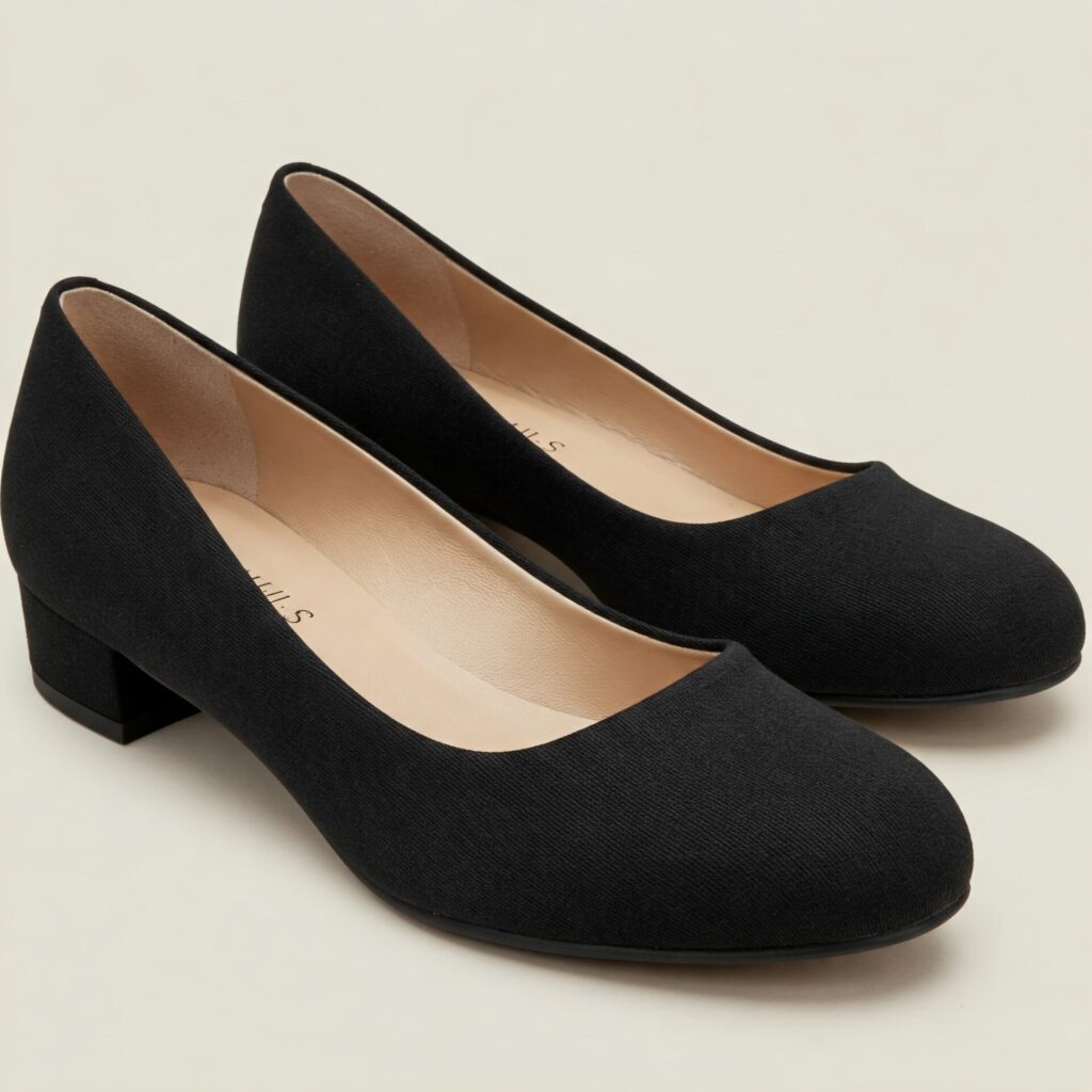 お葬式におすすめ女性向けの靴　黒布製ラウンドトゥパンプス　イメージ画像