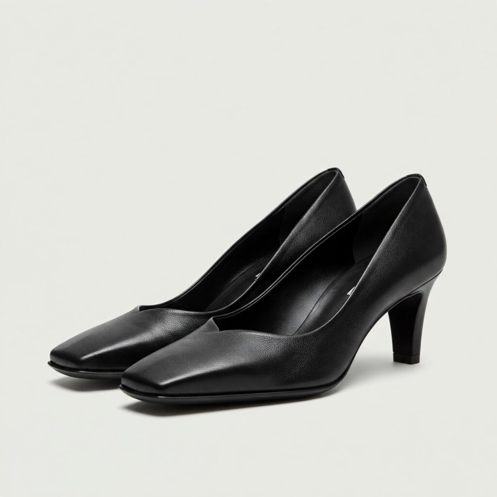お葬式におすすめ女性向けの靴　黒革製スクエアトゥパンプス