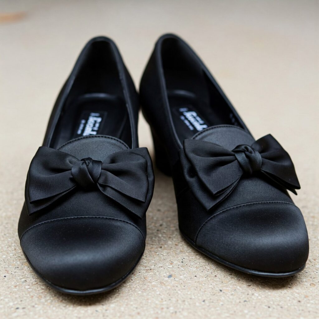 お葬式におすすめ女性向けの靴　黒布製リボンパンプス