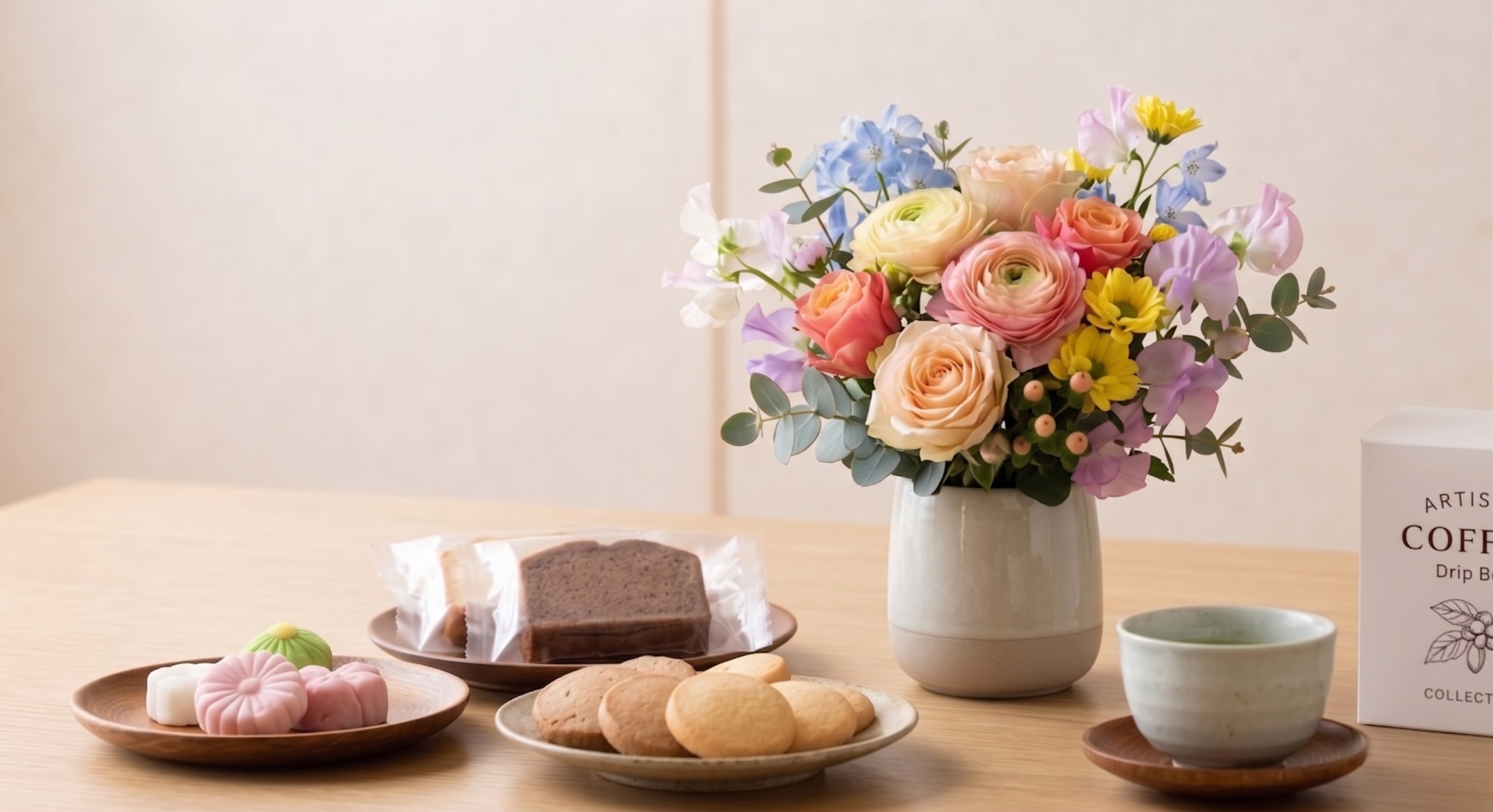 花やお菓子・飲み物など